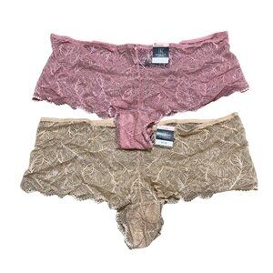 INC Intl Concept Plus Size 2X Lace‎ Boyshort Panties (2) Pair Frappe Pink - NWT